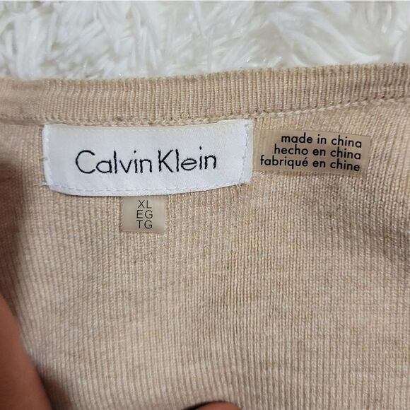 Calvin Klein Sweater Beige Vest Sleeveless Drape Open Front Faux Suede - Picture 9 of 10